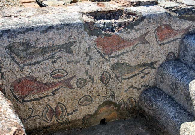 Mosaico con pesci nelle rovine romane di Milreu